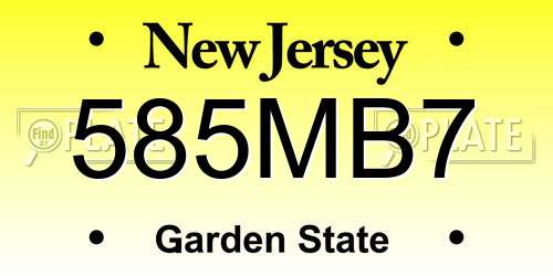 585MB7 New Jersey License Plate
