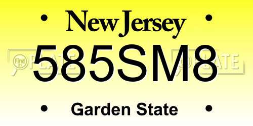 585SM8 New Jersey License Plate