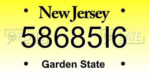 58685I6 New Jersey License Plate