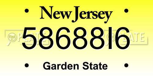 58688I6 New Jersey License Plate