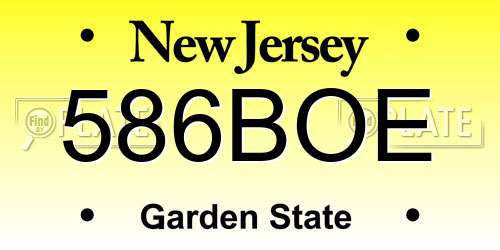 586BOE New Jersey License Plate
