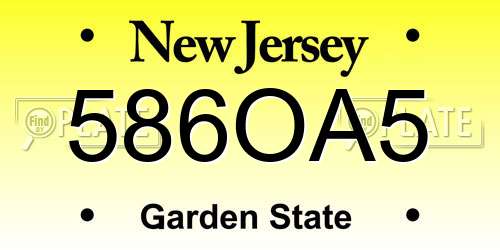586OA5 New Jersey License Plate
