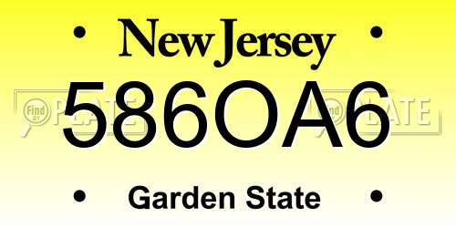 586OA6 New Jersey License Plate