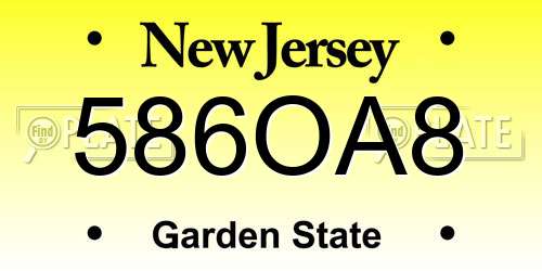 586OA8 New Jersey License Plate