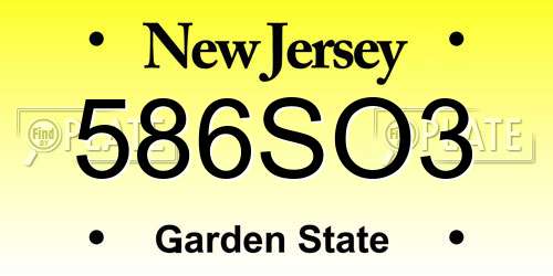 586SO3 New Jersey License Plate