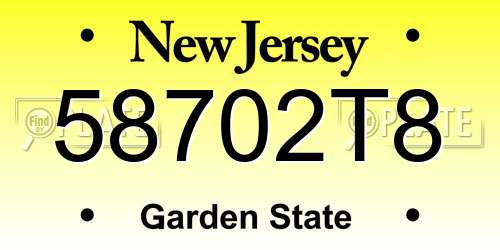58702T8 New Jersey License Plate