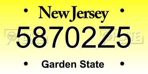 58702Z5 New Jersey License Plate