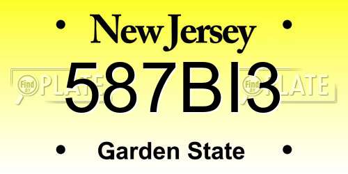 587BI3 New Jersey License Plate