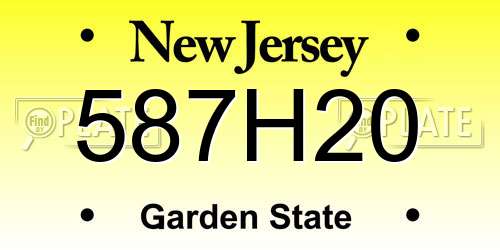 587H20 New Jersey License Plate