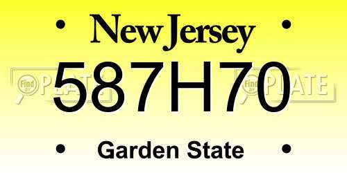 587H70 New Jersey License Plate
