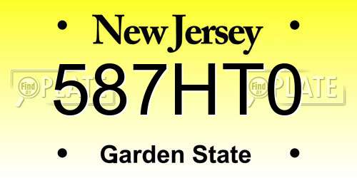 587HT0 New Jersey License Plate