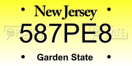 587PE8 New Jersey License Plate