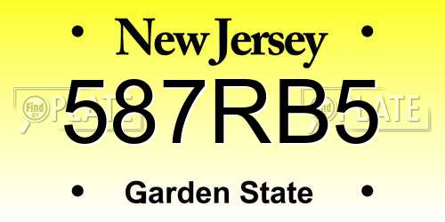 587RB5 New Jersey License Plate