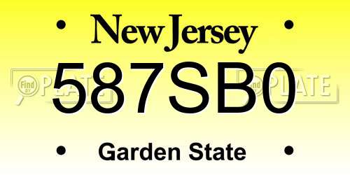 587SB0 New Jersey License Plate