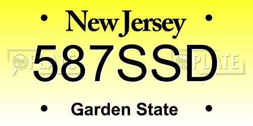 587SSD New Jersey License Plate