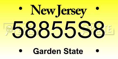 58855S8 New Jersey License Plate