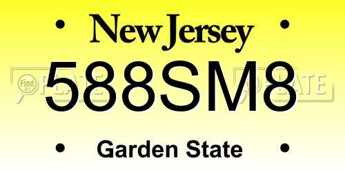 588SM8 New Jersey License Plate