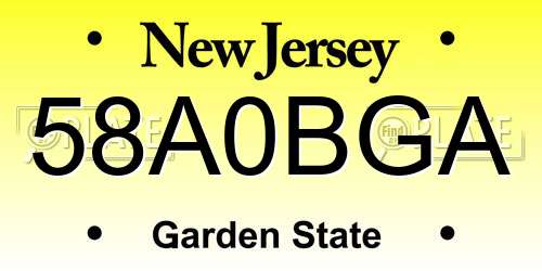 58A0BGA New Jersey License Plate