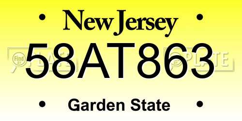 58AT863 New Jersey License Plate