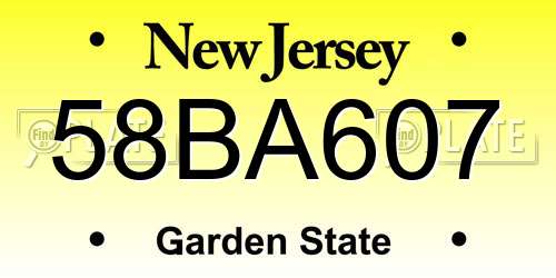 58BA607 New Jersey License Plate
