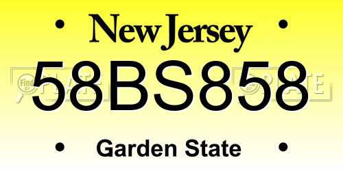 58BS858 New Jersey License Plate