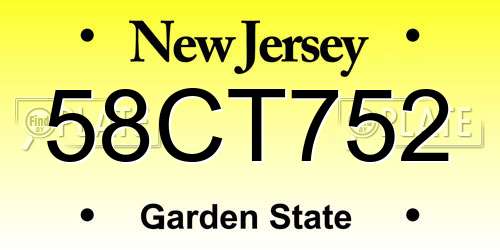 58CT752 New Jersey License Plate