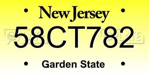 58CT782 New Jersey License Plate