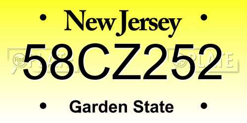 58CZ252 New Jersey License Plate