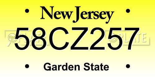 58CZ257 New Jersey License Plate