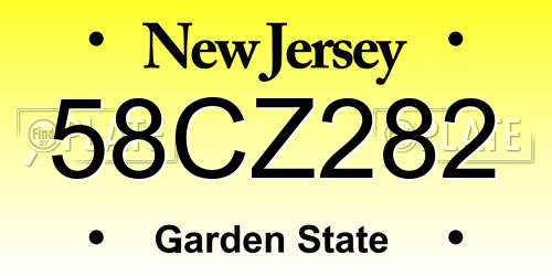 58CZ282 New Jersey License Plate