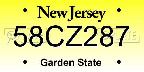 58CZ287 New Jersey License Plate