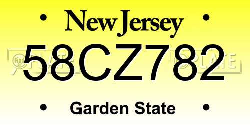 58CZ782 New Jersey License Plate