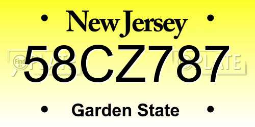 58CZ787 New Jersey License Plate