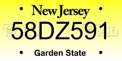 58DZ591 New Jersey License Plate