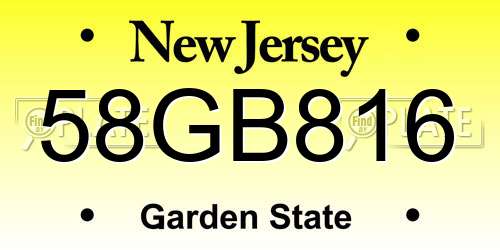 58GB816 New Jersey License Plate