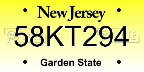58KT294 New Jersey License Plate