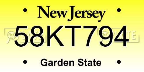 58KT794 New Jersey License Plate