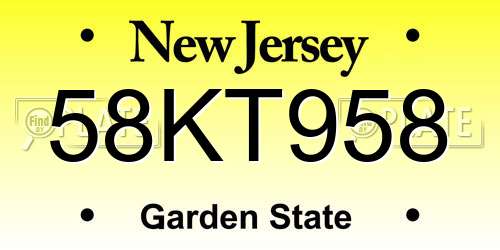 58KT958 New Jersey License Plate