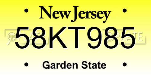 58KT985 New Jersey License Plate