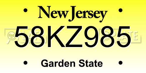 58KZ985 New Jersey License Plate