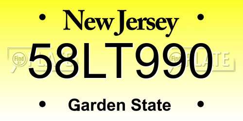 58LT990 New Jersey License Plate