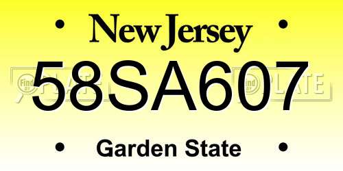 58SA607 New Jersey License Plate