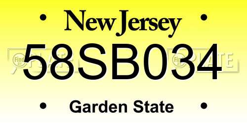 58SB034 New Jersey License Plate