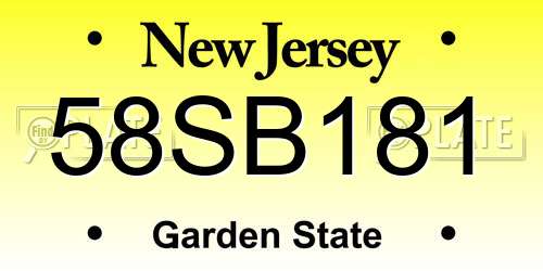 58SB181 New Jersey License Plate