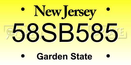 58SB585 New Jersey License Plate