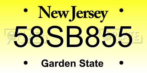 58SB855 New Jersey License Plate