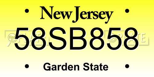 58SB858 New Jersey License Plate