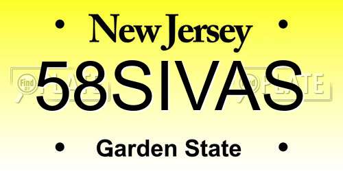 58SIVAS New Jersey License Plate