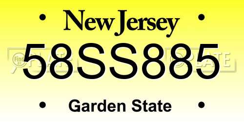 58SS885 New Jersey License Plate
