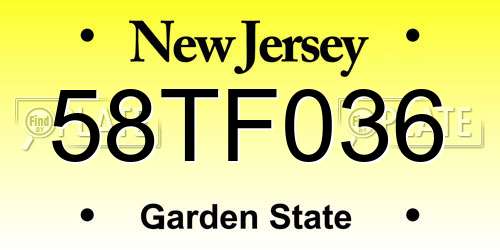 58TF036 New Jersey License Plate